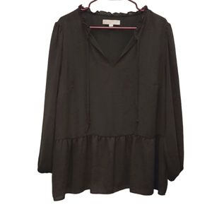 ⭐️Loft size 16 plus size, navy green long sleeve sheer top.